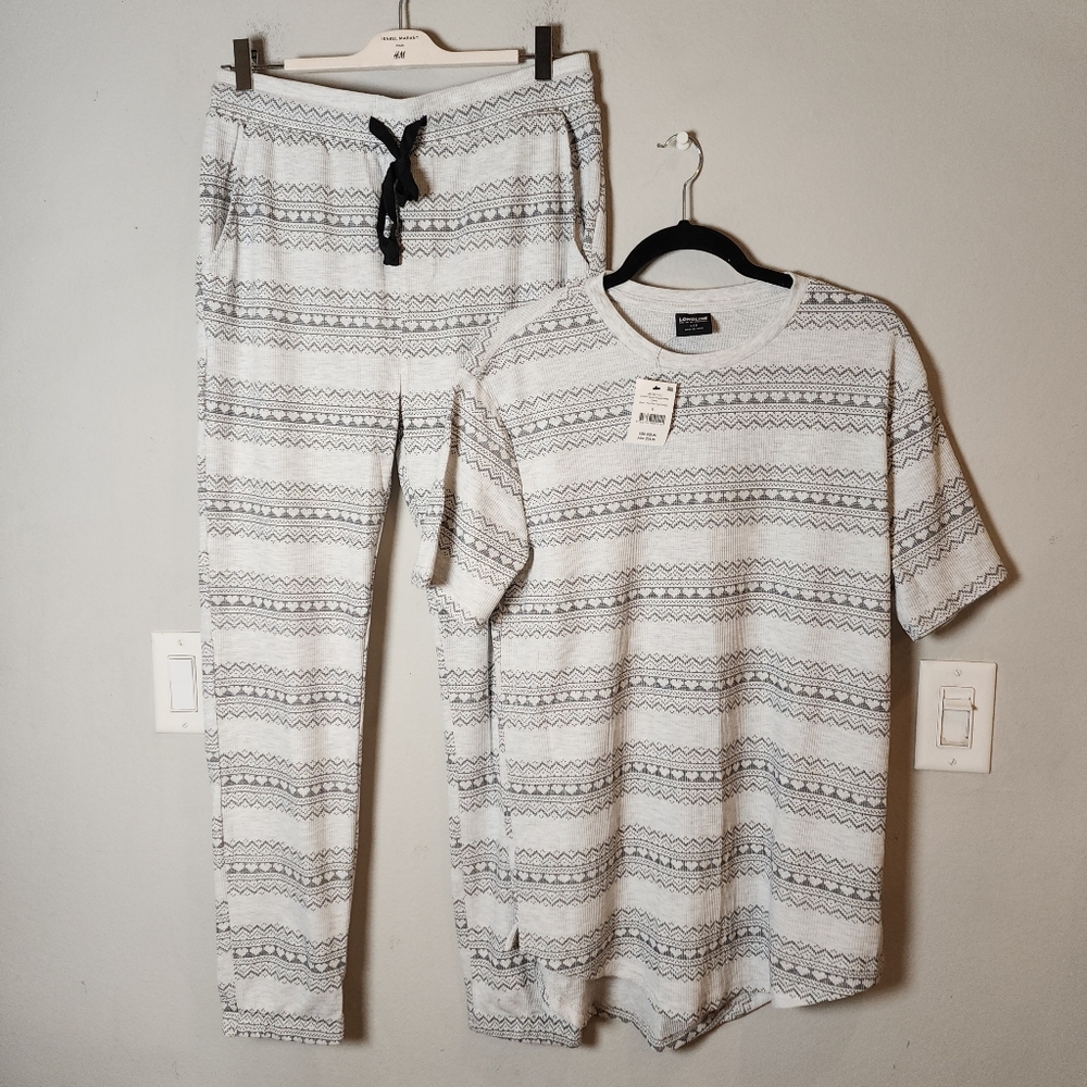 NWT Cotton On 2 Piece Waffle PJ Sleep Shirt Pants Grey Heart Fairisle